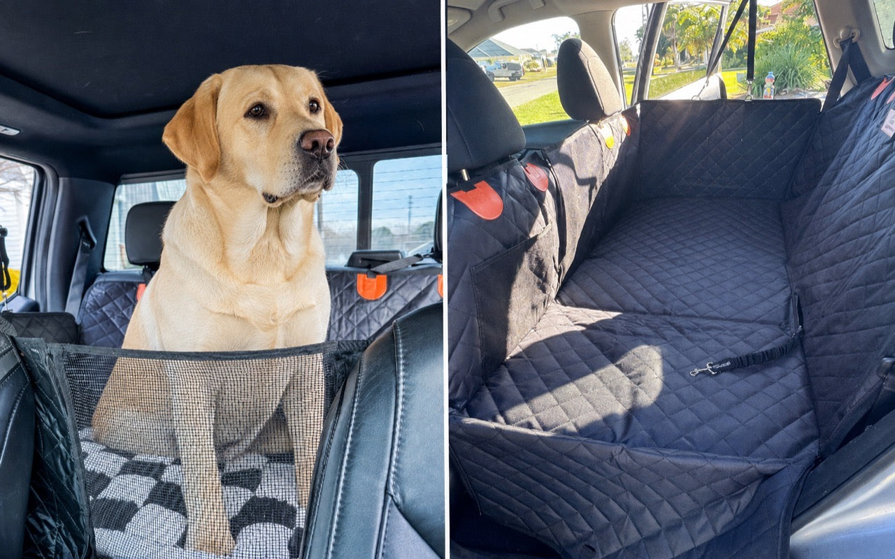 The platform fitted across a back seat: one continuous flat surface running from the bench out over the footwell, door to door.